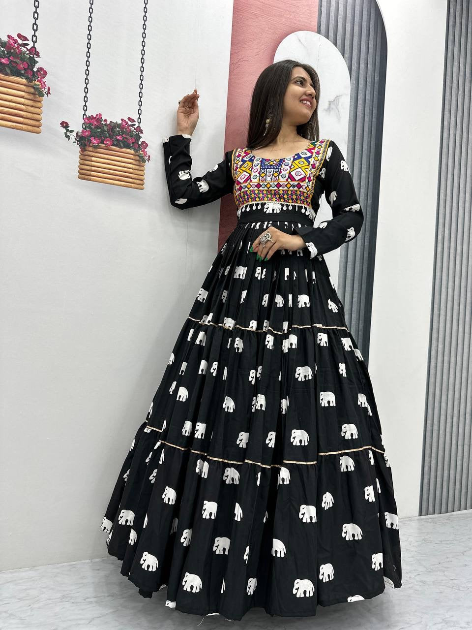 Navratri Special Pure Cotton Gown with 9 Meter Big Flair & Embroidery