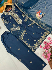Beautiful and trending long kurti palazzo set in beautiful sequins and thread Embroidery work