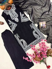Summer Special Chicken work Kurti with Palazzo set in Pista & Black color