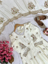 Stylish off-white color anarkali in premium chinon silk fabric