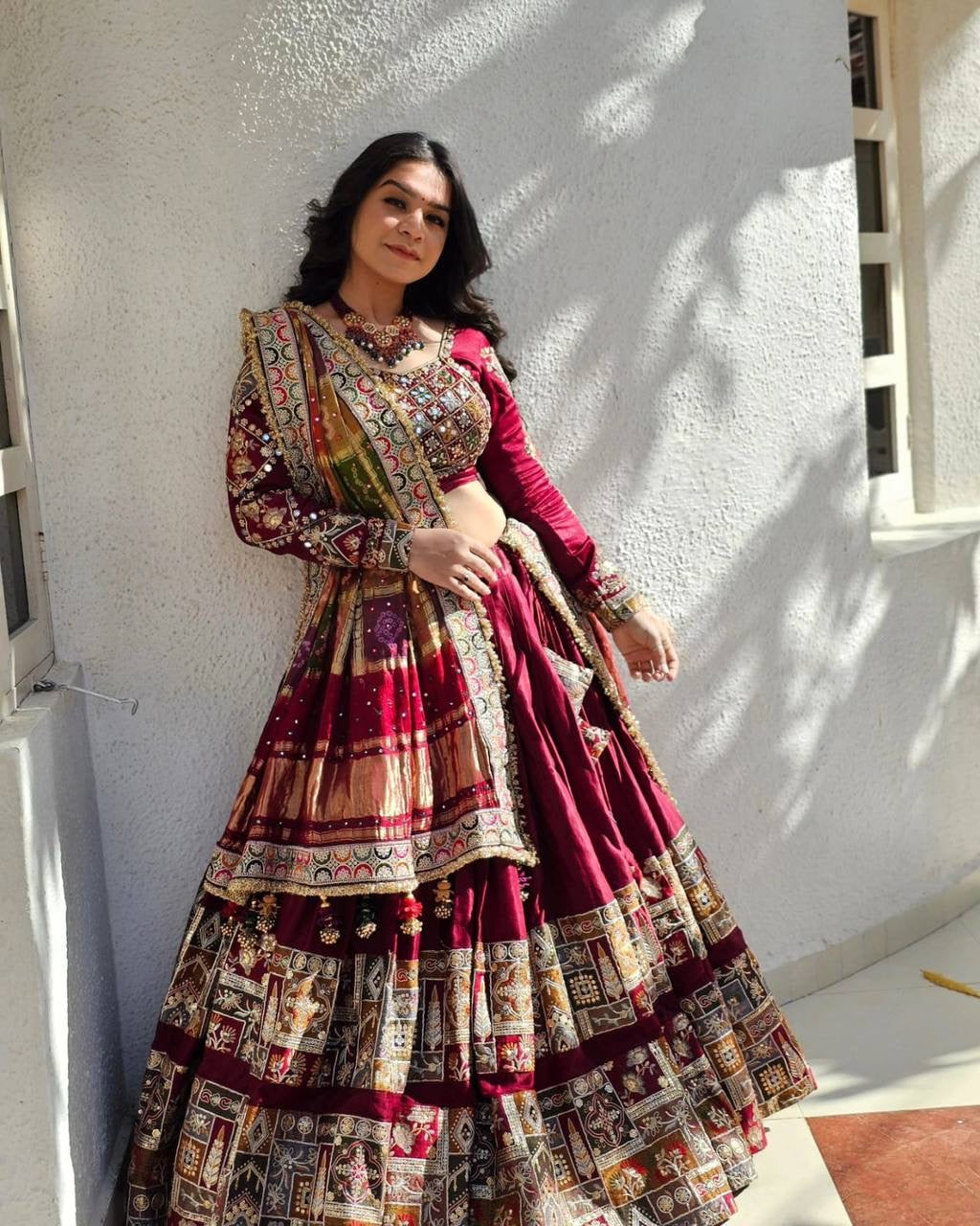 Navratri special Premium Heavy Muslin Cotton Lehenga with Real Mirror Work & Canvas Patta