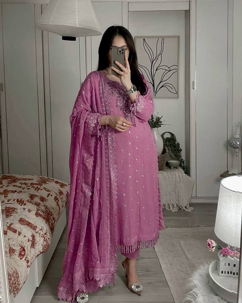 Georgette Kurti Pant Set with Sequin & Zari Embroidery - LC 1356