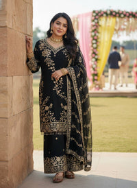 Premium Black Kurti Palazzo Set with sequins Embroidery Work in Georgette fabric