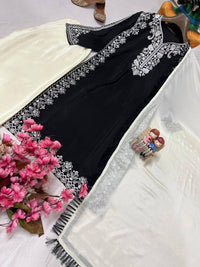 Trending black & white kurti plazzo set with elegant thread Embroidery work