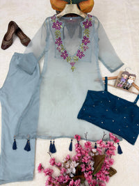 Designer 3-piece Co-ordset in premium organza silk.