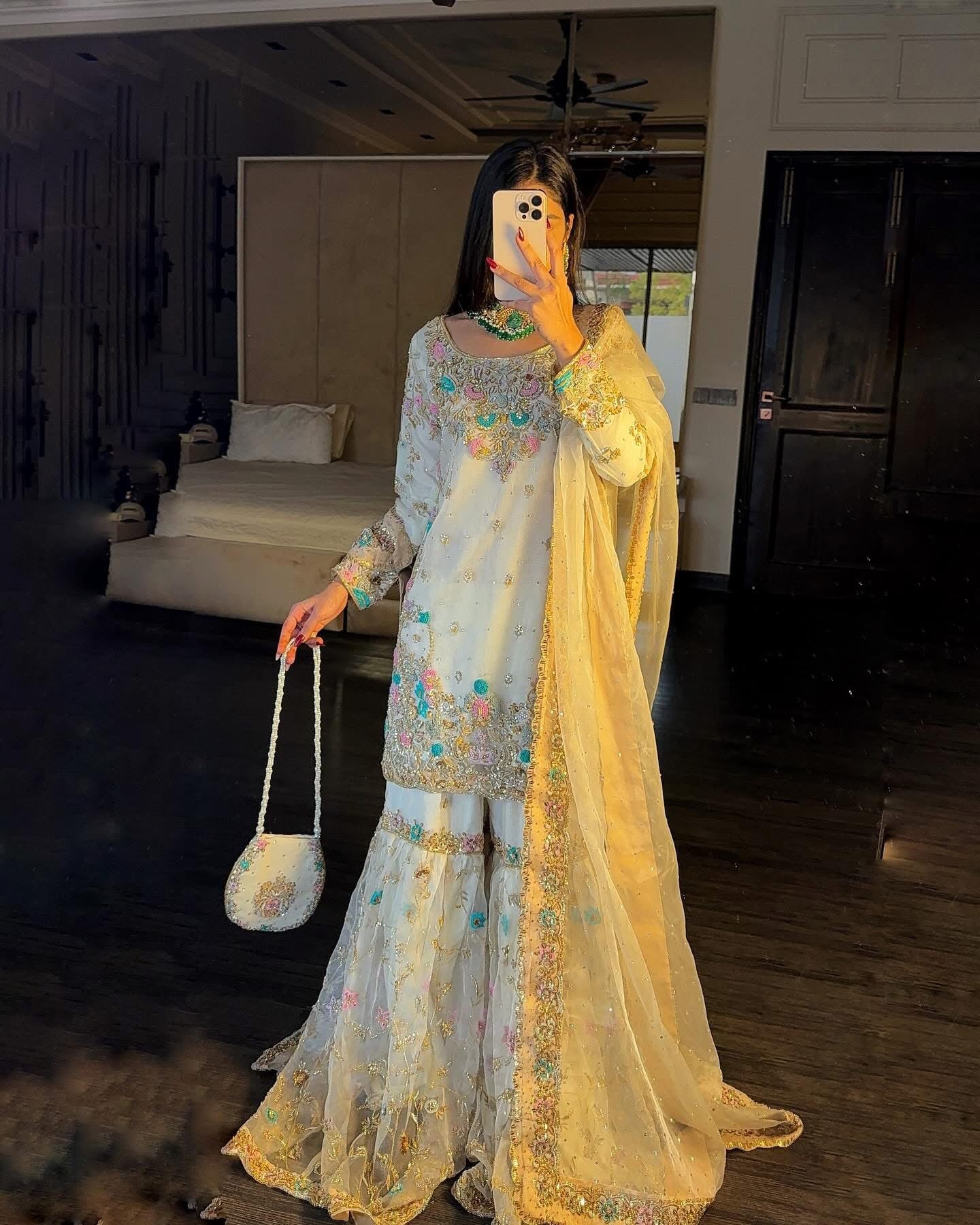 Elegant Georgette Kurti Sharara Set with Sequin Embroidery - LC 1348