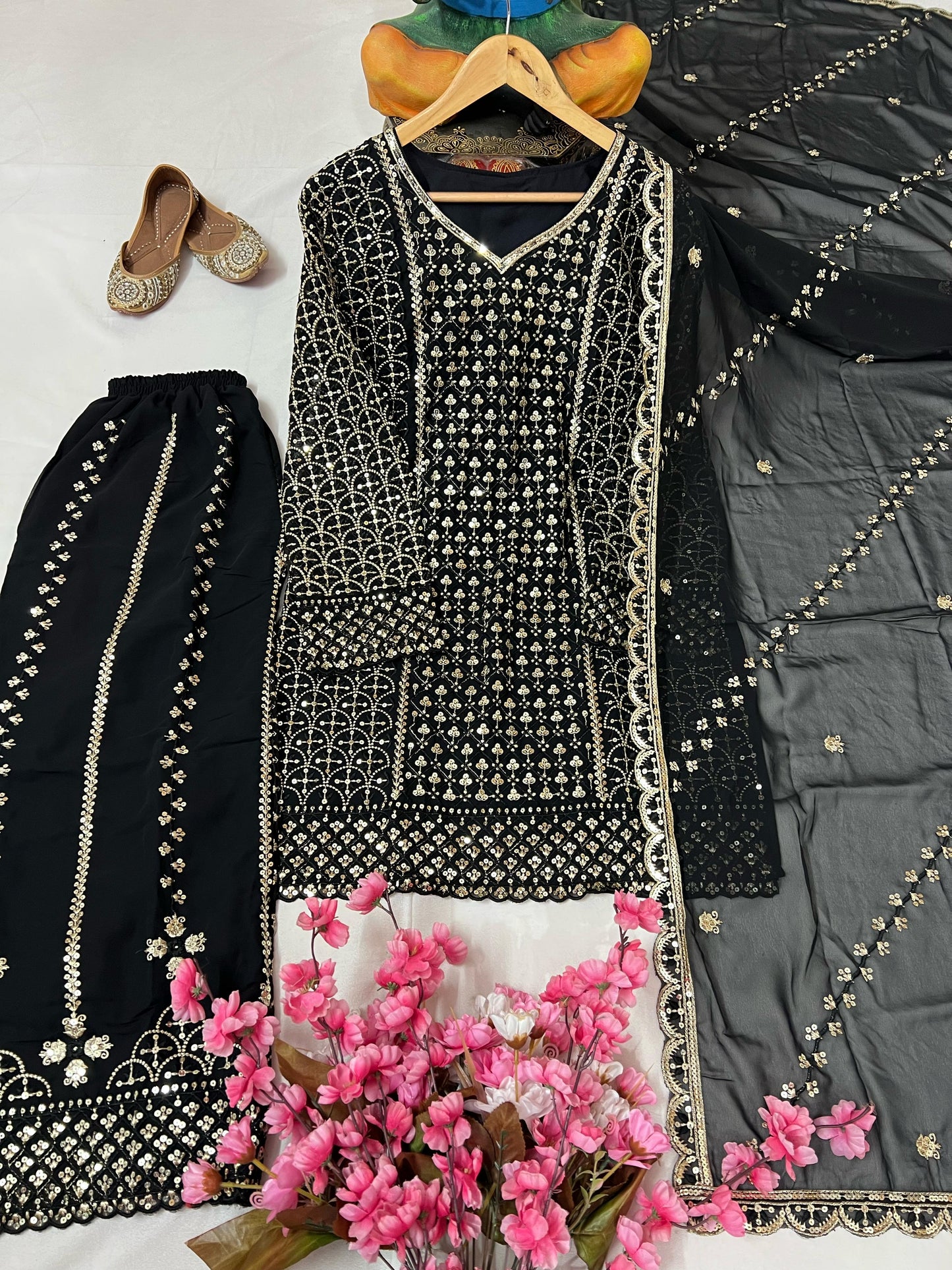 Heavy Georgette Kurti & Palazzo Set with Zari & Sequin Embroidery - LC 1361