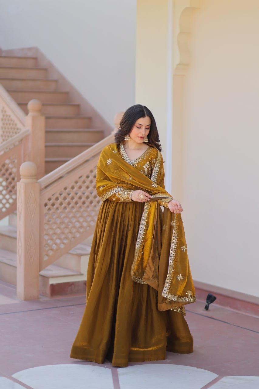 Premium Readymade Gown with Sequins & Zari Embroidery - FFLW-9234