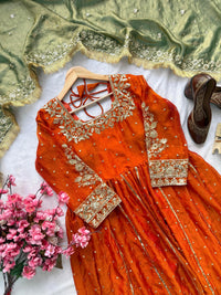 Beautiful Long Anarkali Gown in a-one quality simar-tissue silk fabric