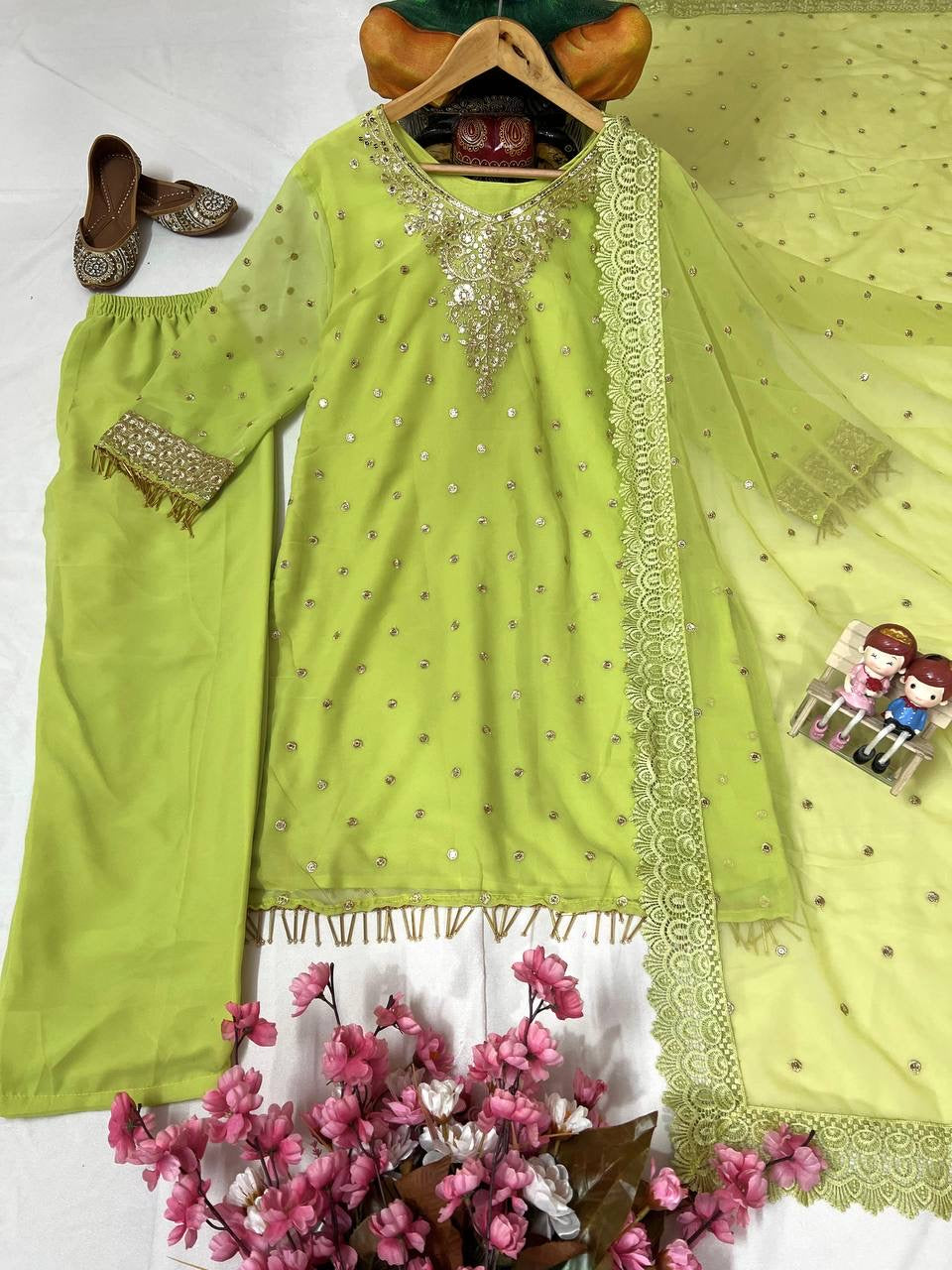 Georgette Kurti Pant Set with Sequin & Zari Embroidery - LC 1356