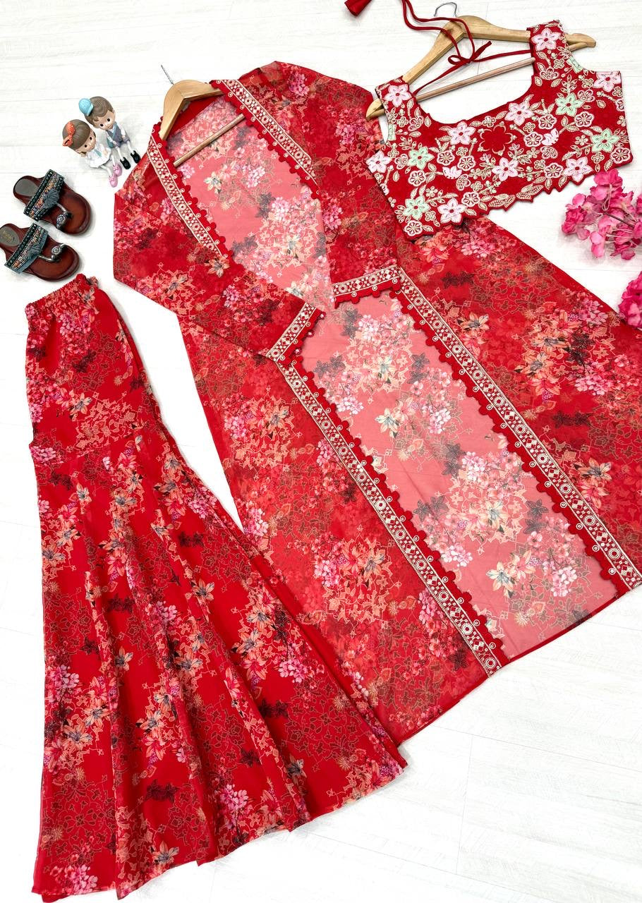 Bollywood Indo Western Koti Palazzo & Blouse Set - FFPD 1126