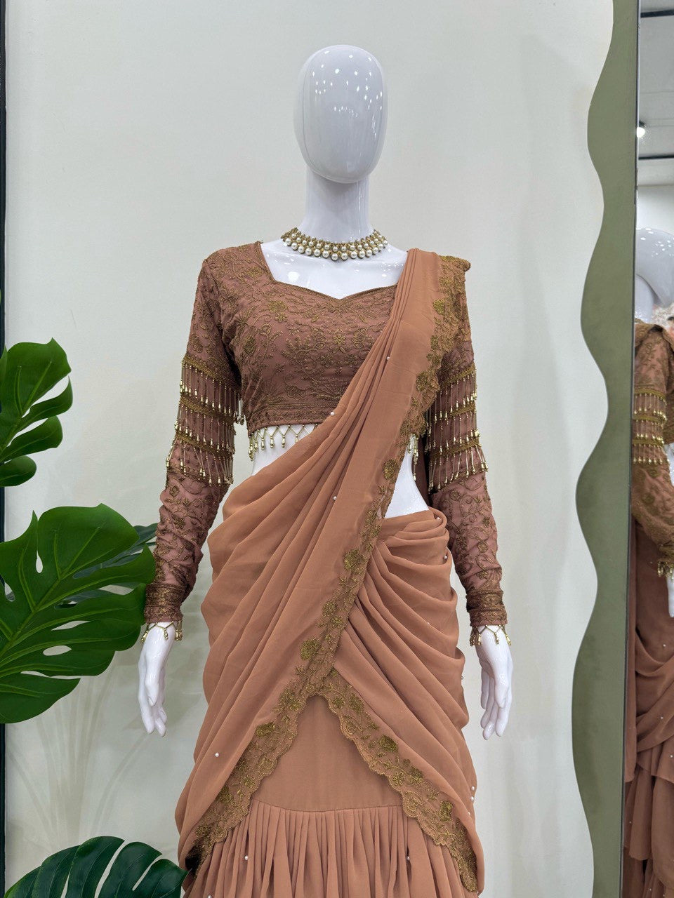 Ready To Wear Lehenga Saree with Thread & Sequence Work - Premium Quality