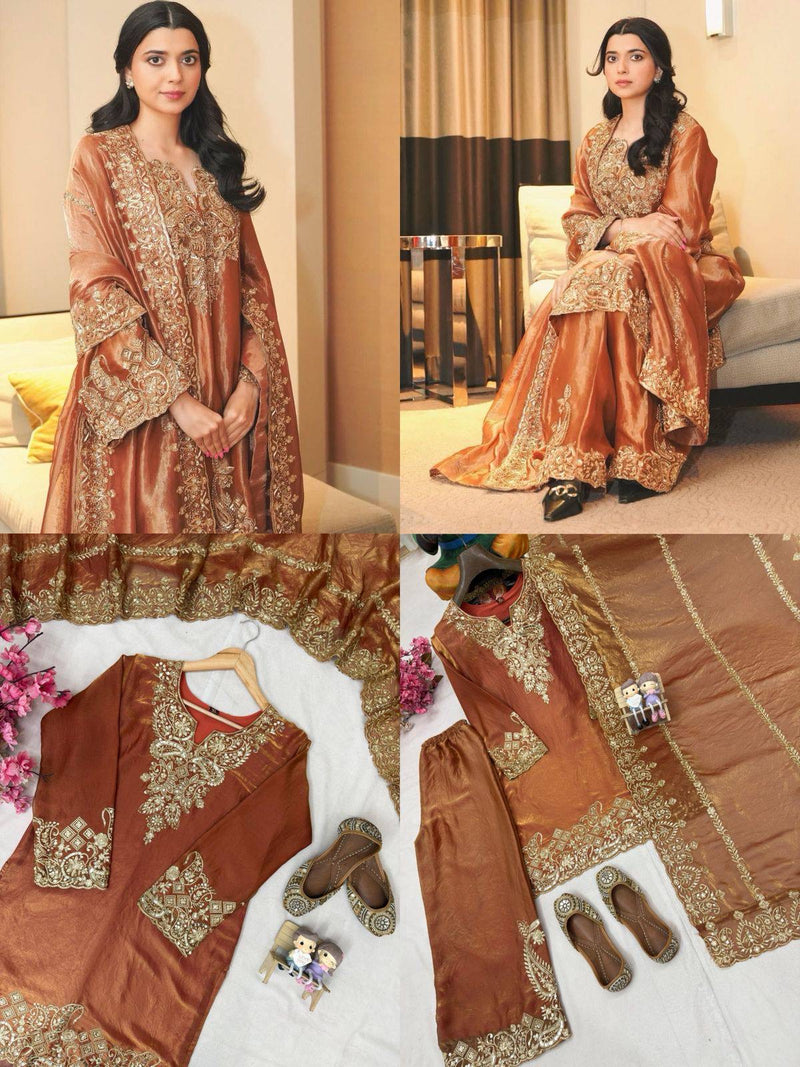 Rusty brown Color Kurti &Palazzo set with elegant dupatta