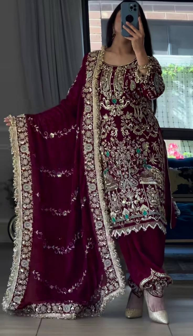 Designer Party Wear kurta, Dhoti Salwar & Dupatta Set - FFNF-1239