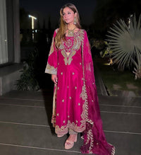Stylish 4-pis kurti palazzo set in premium chinon silk fabric, in 4 amazing colors