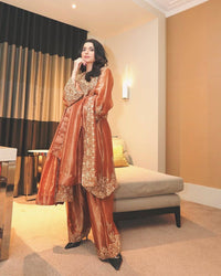 Rusty brown Color Kurti &Palazzo set with elegant dupatta