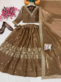 Amazing Semi-Bridal Lehenga Choli in beautiful brown color gmy silk (heavy tissue)