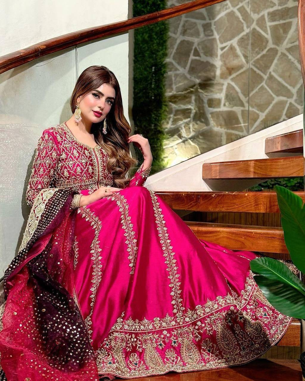 Heavy Sequins Anarkali Style Gown in Chinon Silk with zari & thread Embroidery - LC 1319