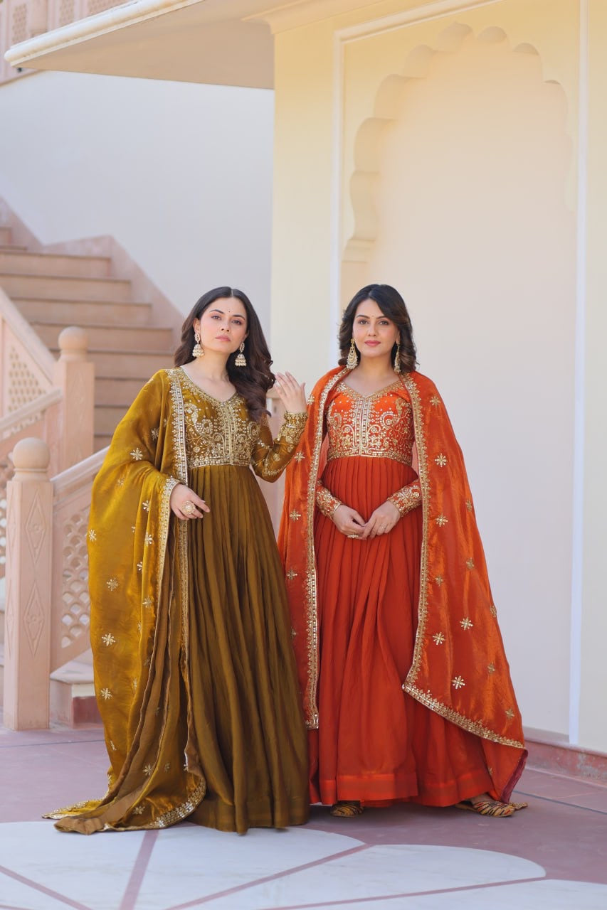 Premium Readymade Gown with Sequins & Zari Embroidery - FFLW-9234