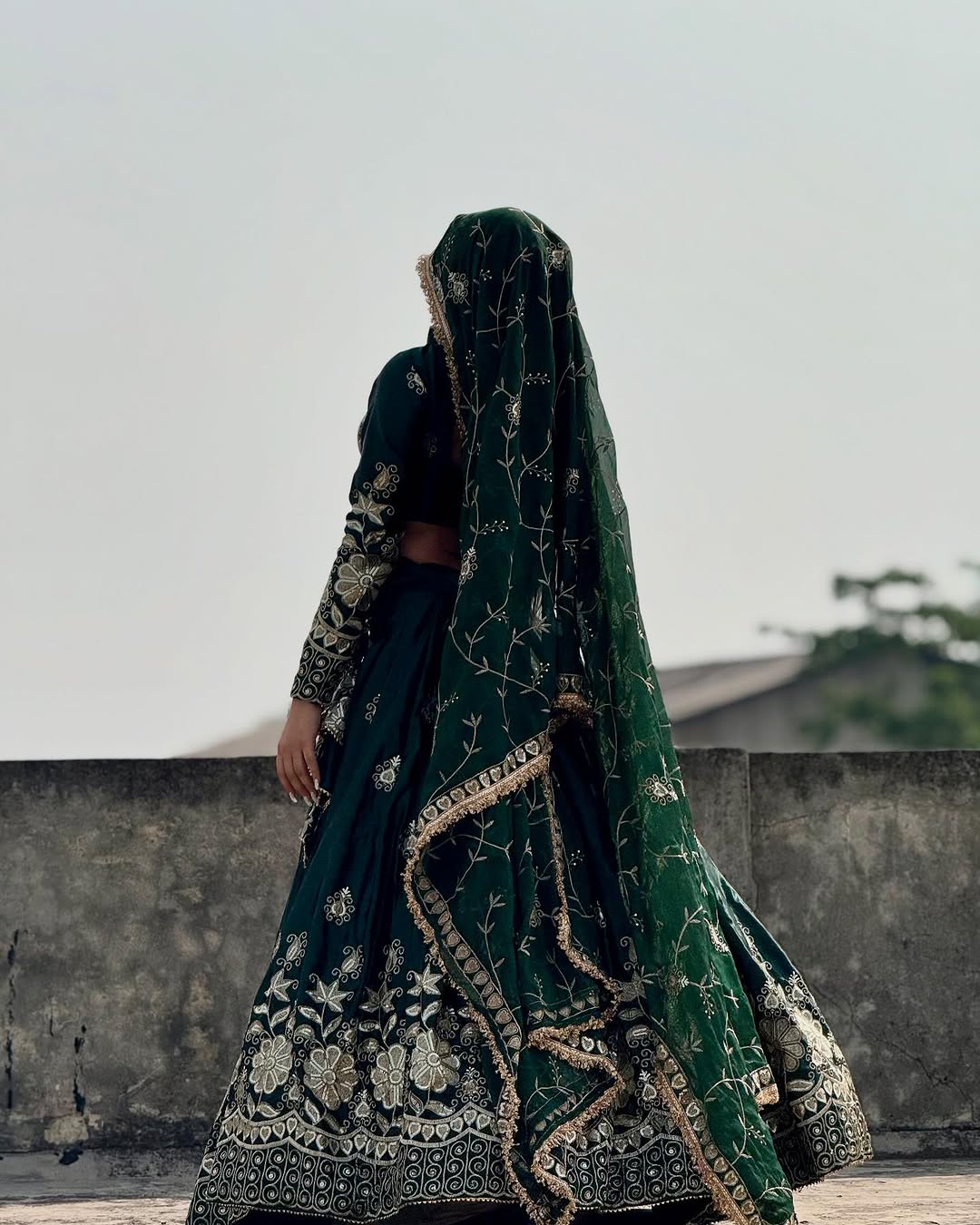Emerald Green stylish semi bridal lehenga choli