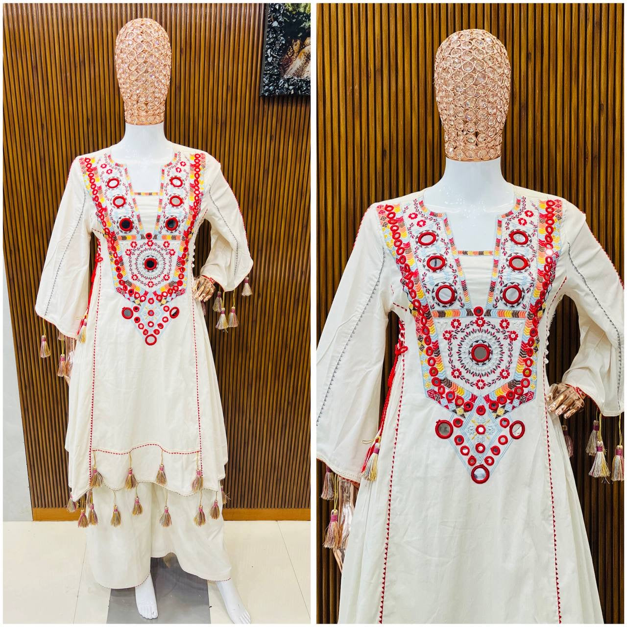 Premium Khadi Cotton Co-ord Set with Mirror Work - Rakhi Special - FFsrk 5286