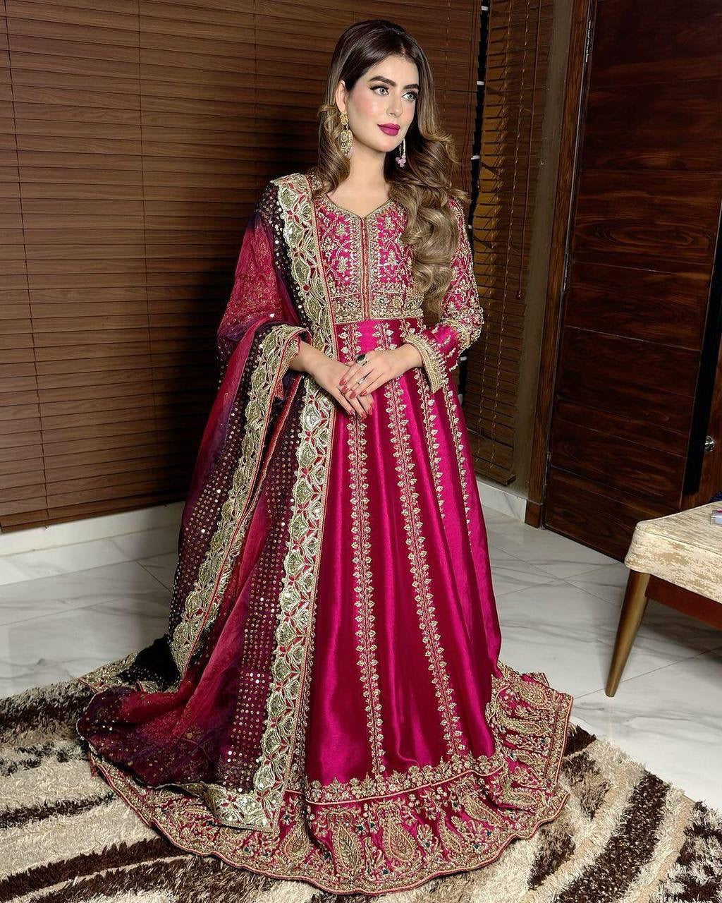 Heavy Sequins Anarkali Style Gown in Chinon Silk with zari & thread Embroidery - LC 1319
