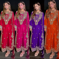 Stylish 4-pis kurti palazzo set in premium chinon silk fabric, in 4 amazing colors