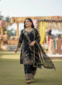 Premium Black Kurti Palazzo Set with sequins Embroidery Work in Georgette fabric