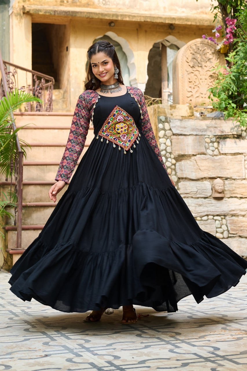 Navratri Gown with Kutchi Gamthi Embroidery - 12 Meter Flair - FFlw 9256