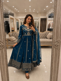 Raksha Bandhan Special Anarkali Gown | Soft Faux Georgette | Sequins & Zari Embroidery | 3 Colors