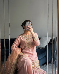 Beautiful baby pink color Sharara set with elegant Embroidery work