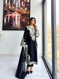 Summer Special Chicken work Kurti with Palazzo set in Pista & Black color