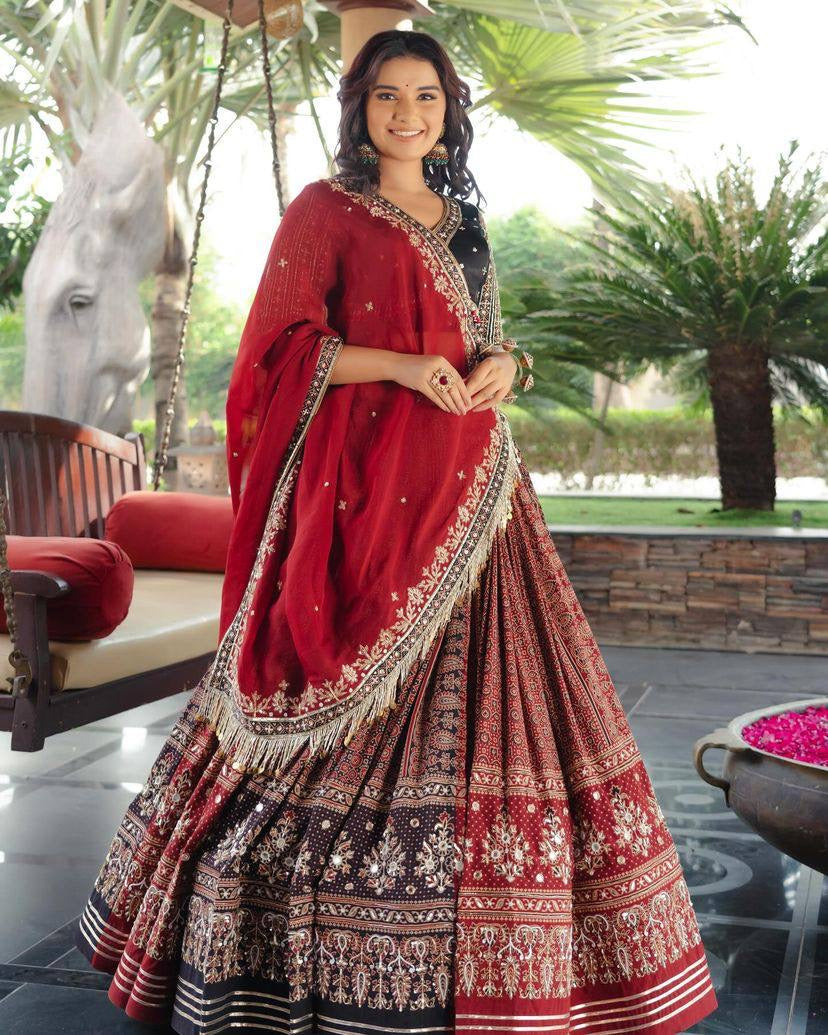 Navratri special Premium Heavy Muslin Cotton Lehenga with Gota Patti Lace & Real Mirror Work