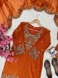 Designer Kurti-Palazzo set in premium moss tissue silk