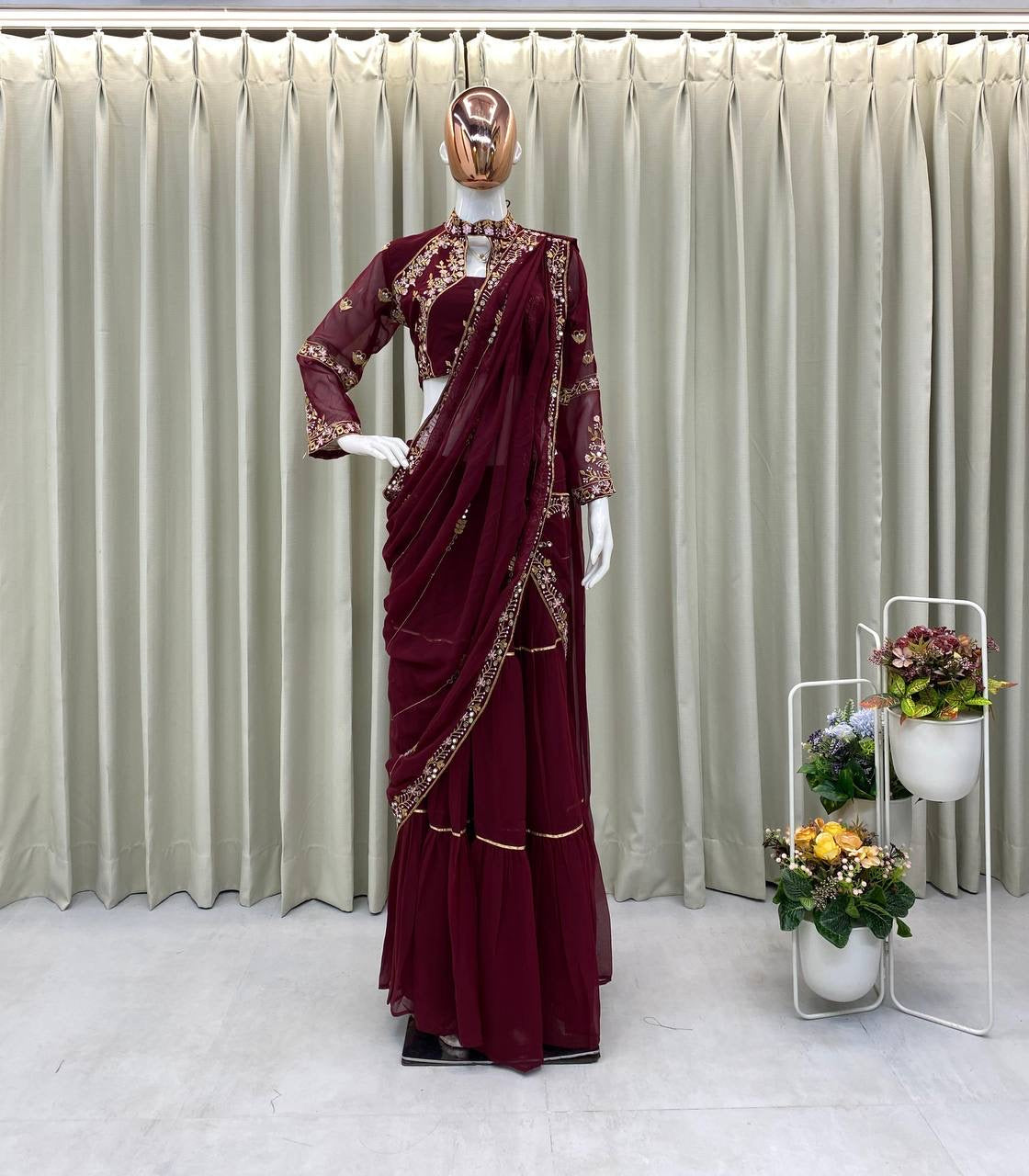 Wedding Season Special Faux Georgette Lehenga Saree with Heavy Embroidery & Mirror Work - FFBE 280