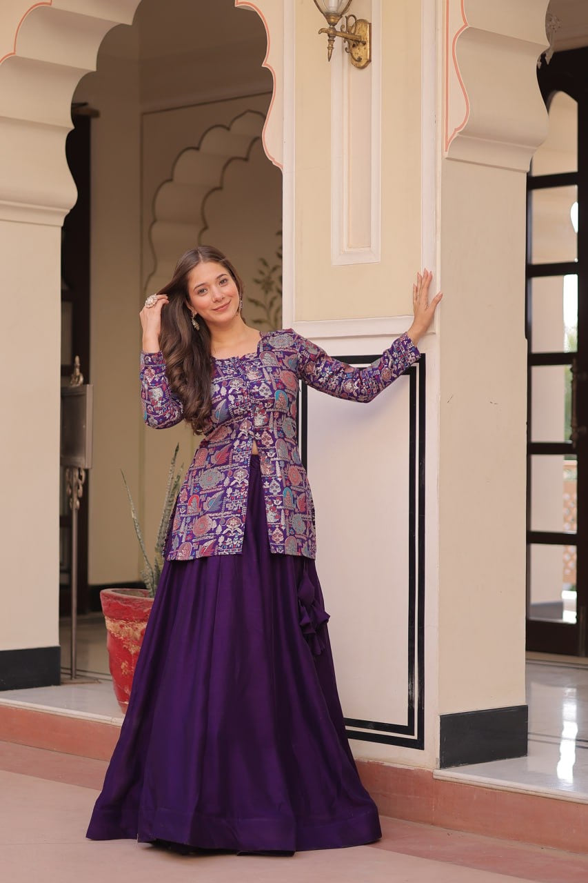 Premium Readymade Pure Simmer Vichitra Silk Lehenga Choli with Position Jacquard Blouse