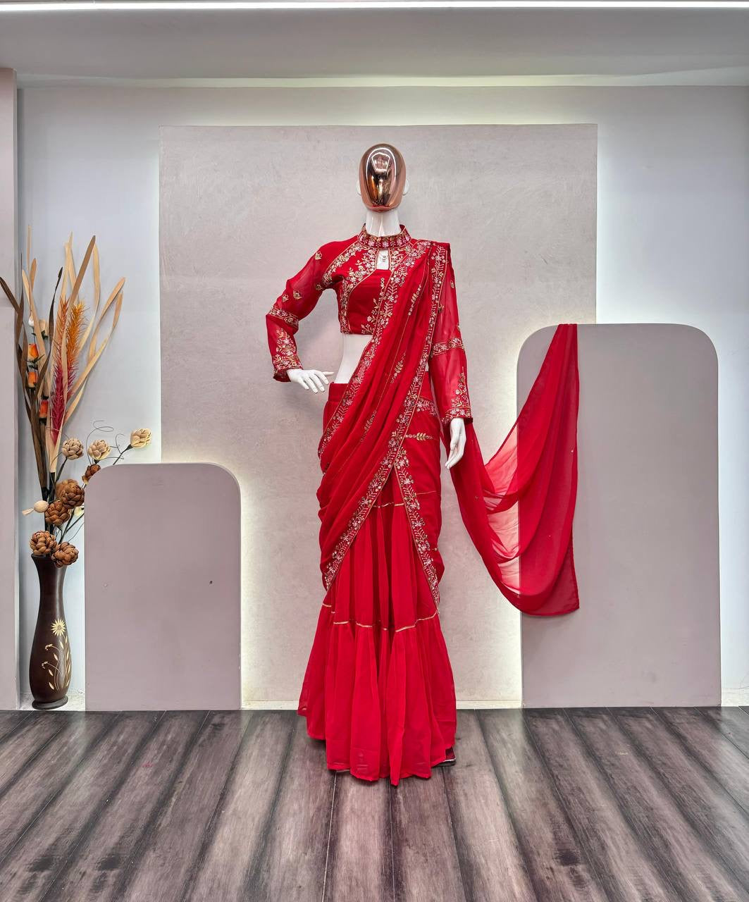 Wedding Season Special Faux Georgette Lehenga Saree with Heavy Embroidery & Mirror Work - FFBE 280