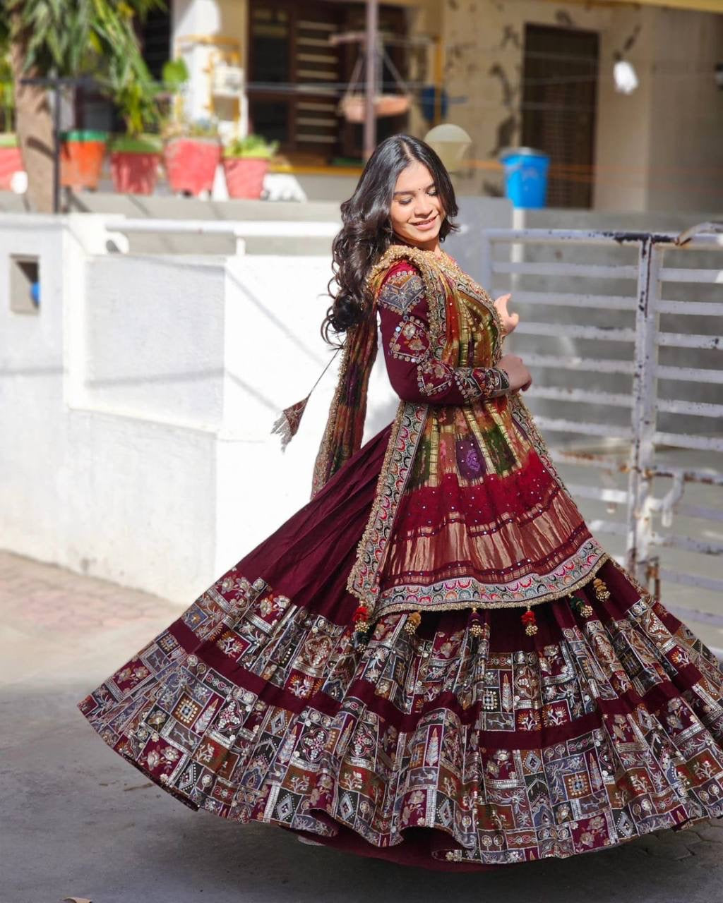 Navratri special Premium Heavy Muslin Cotton Lehenga with Real Mirror Work & Canvas Patta