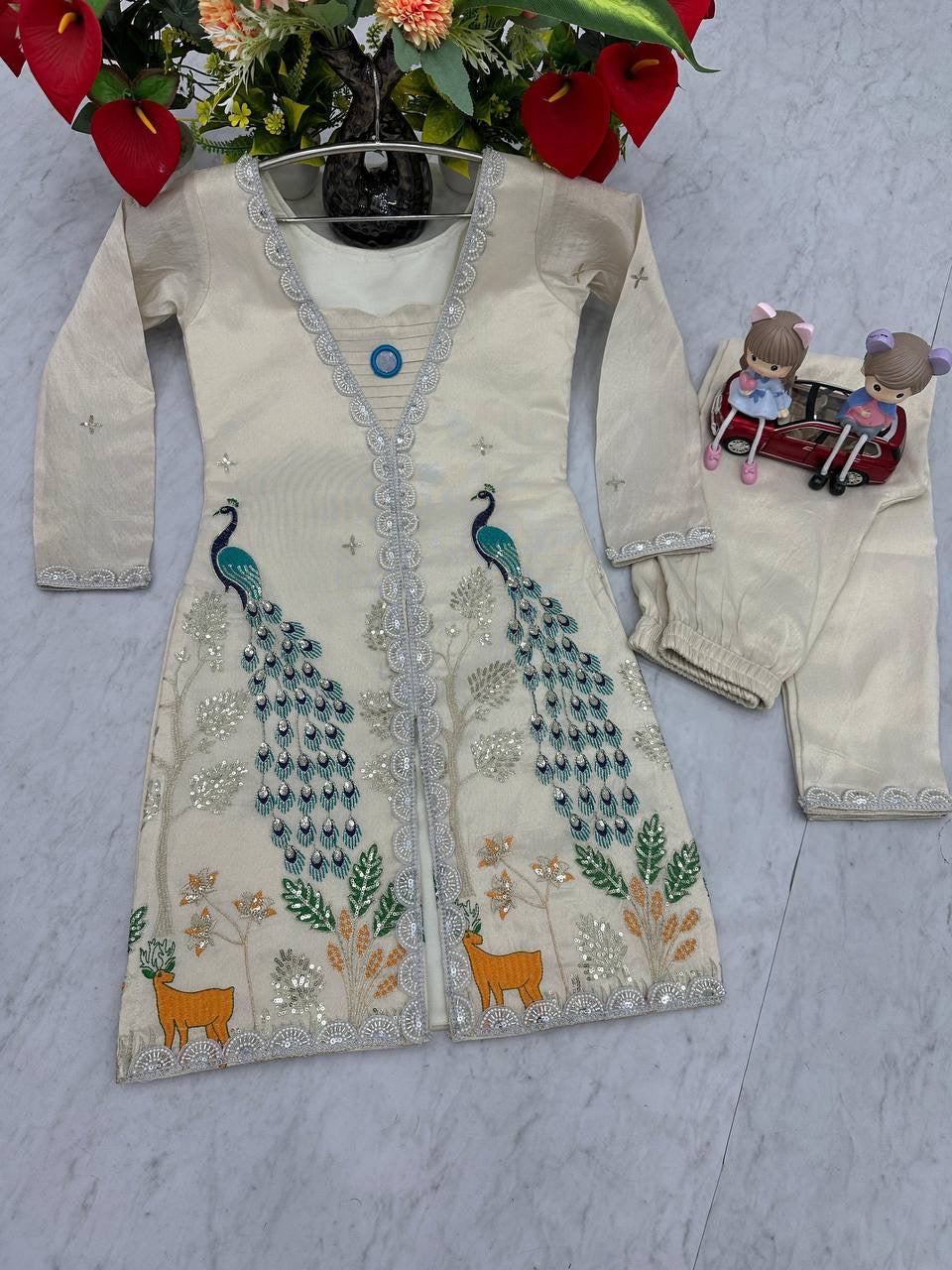 Trending Peacock Design Cord Set - Pure Tissue Simmer Silk - FFpc 494