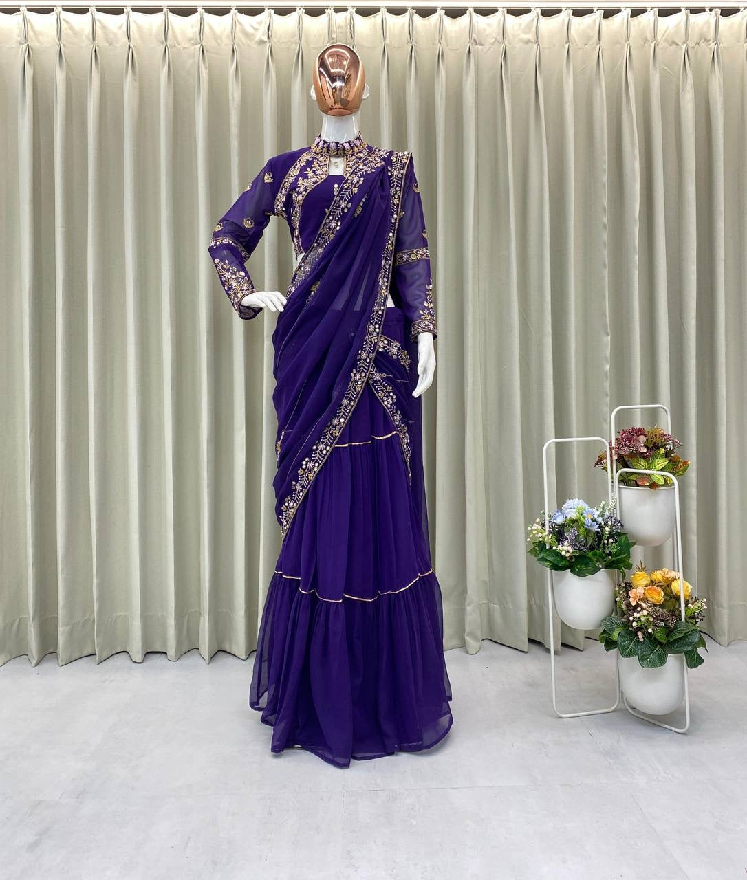Wedding Season Special Faux Georgette Lehenga Saree with Heavy Embroidery & Mirror Work - FFBE 280