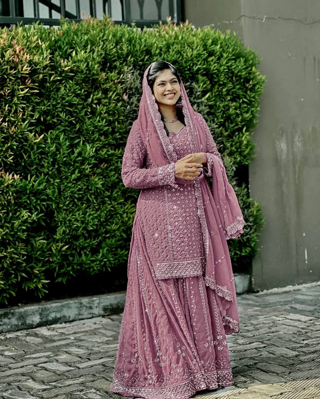 Heavy Georgette Kurti & Palazzo Set with Zari & Sequin Embroidery - LC 1361