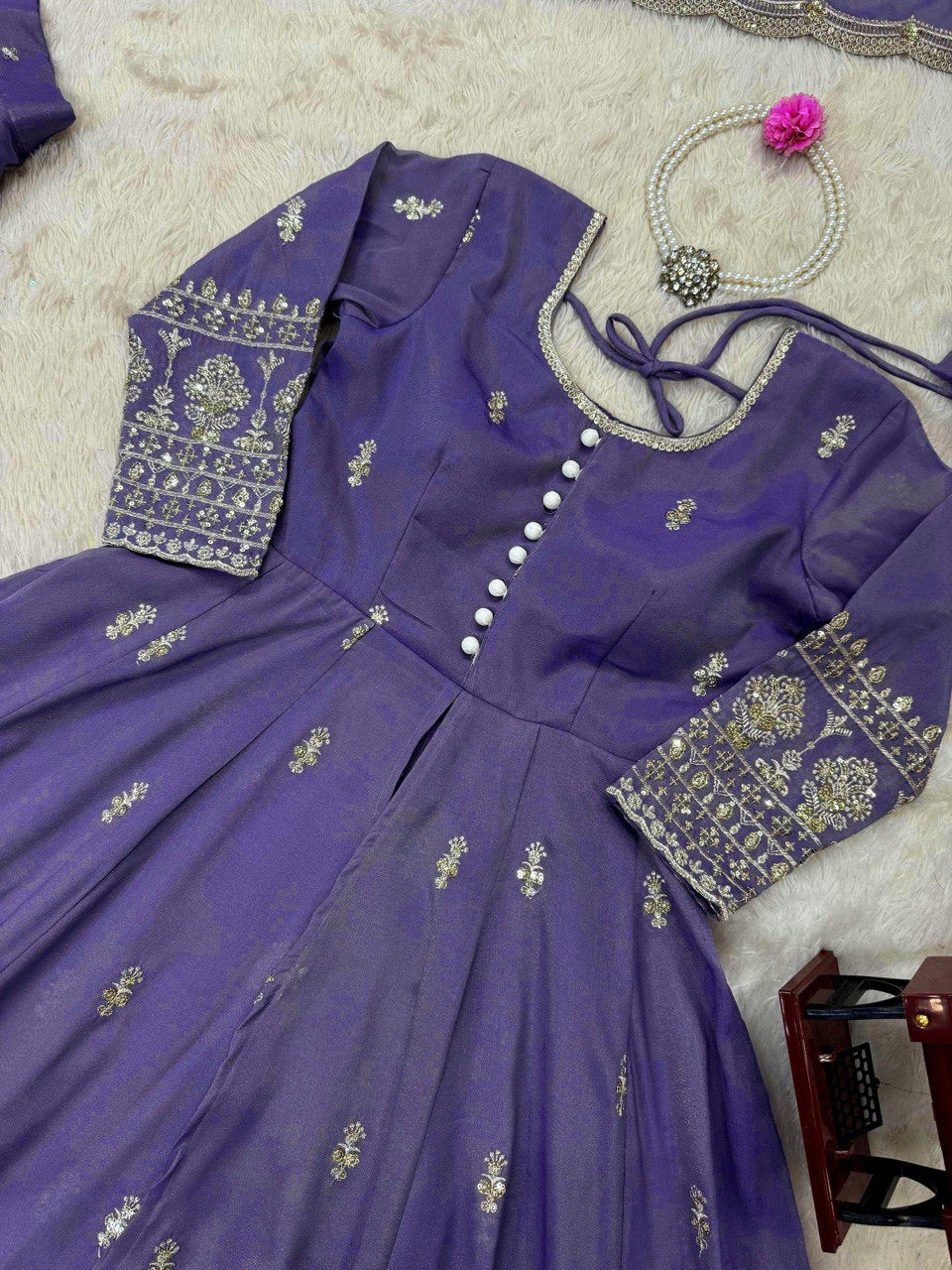 Designer Shimmer Silk Suit & Lehenga Set with Thread & Sequence Work