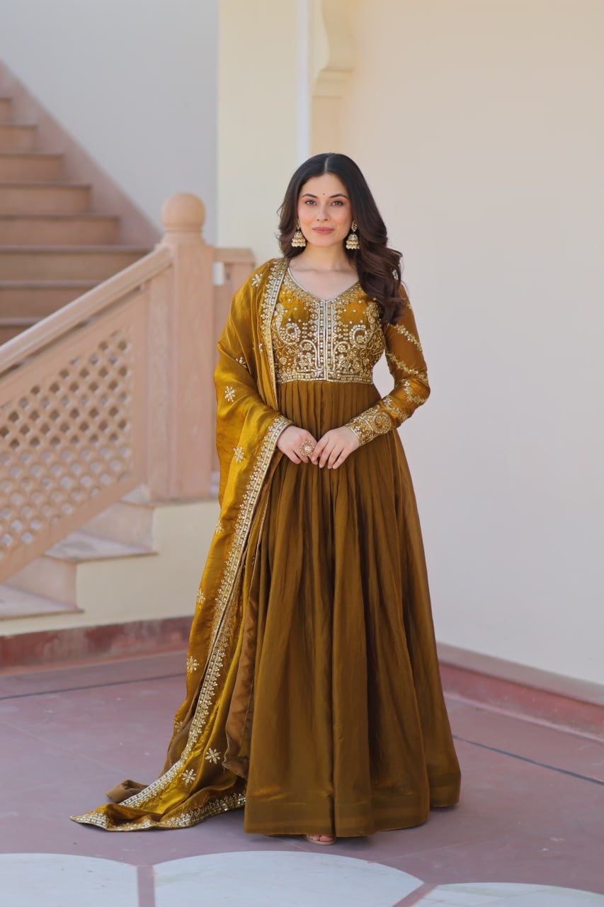 Premium Readymade Gown with Sequins & Zari Embroidery - FFLW-9234