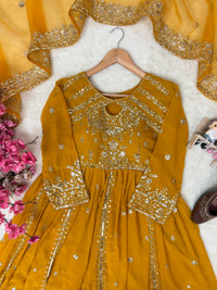 Raksha Bandhan Special Anarkali Gown | Soft Faux Georgette | Sequins & Zari Embroidery | 3 Colors