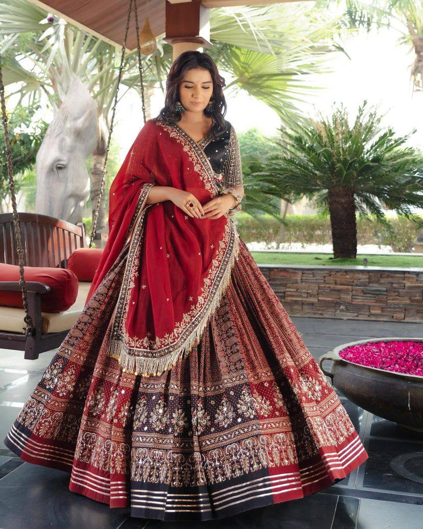 Navratri special Premium Heavy Muslin Cotton Lehenga with Gota Patti Lace & Real Mirror Work