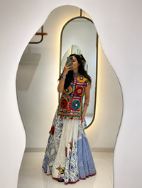 Fusion Style Navratri Kurti Lehenga with Gamthi Embroidery & Mirror Work