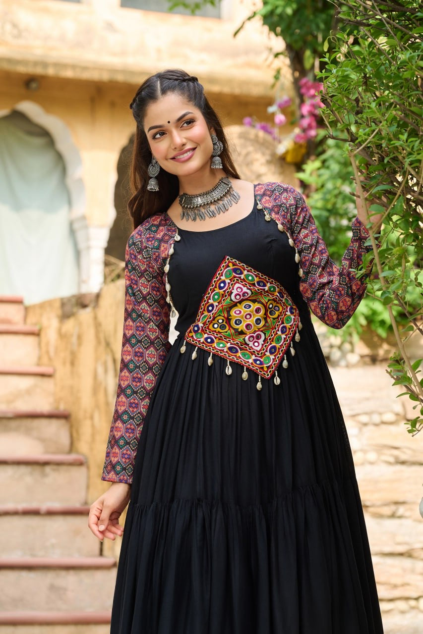 Navratri Gown with Kutchi Gamthi Embroidery - 12 Meter Flair - FFlw 9256