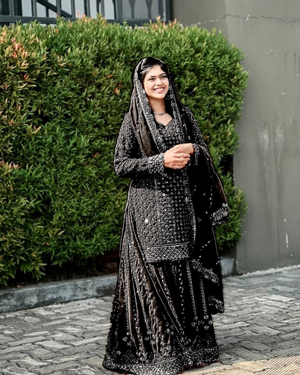 Heavy Georgette Kurti & Palazzo Set with Zari & Sequin Embroidery - LC 1361