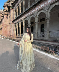 Stylish off-white color anarkali in premium chinon silk fabric