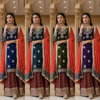 Designer & stylish Kurti with jacard plazzo set with elegant dupatta